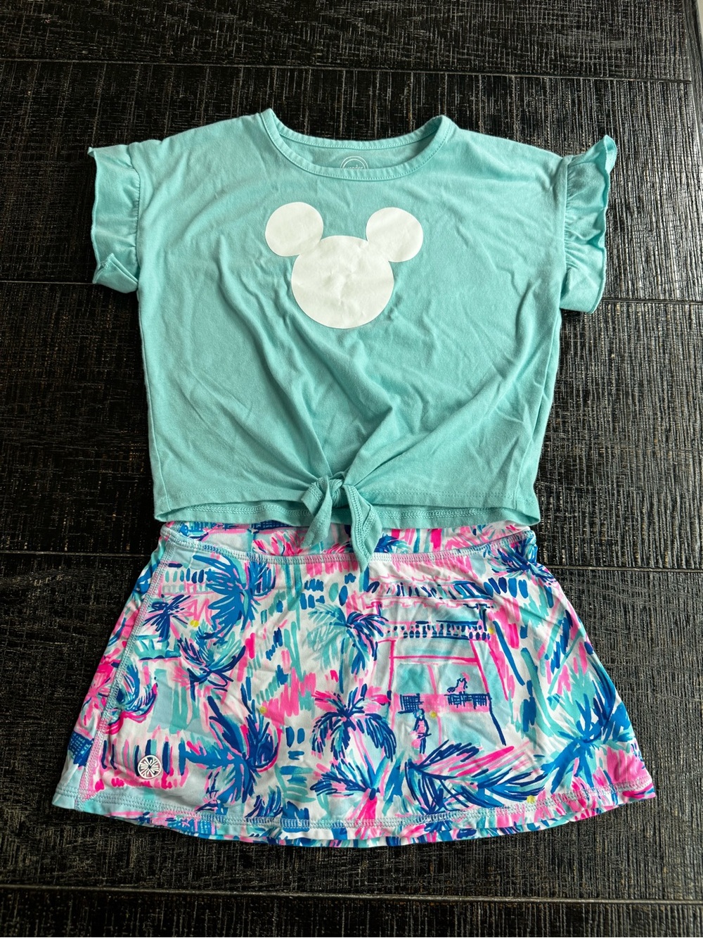 Lilly Pulitzer Luxletic Girls Skort with Coordinating Aqua Tee Outfit Size 4-5